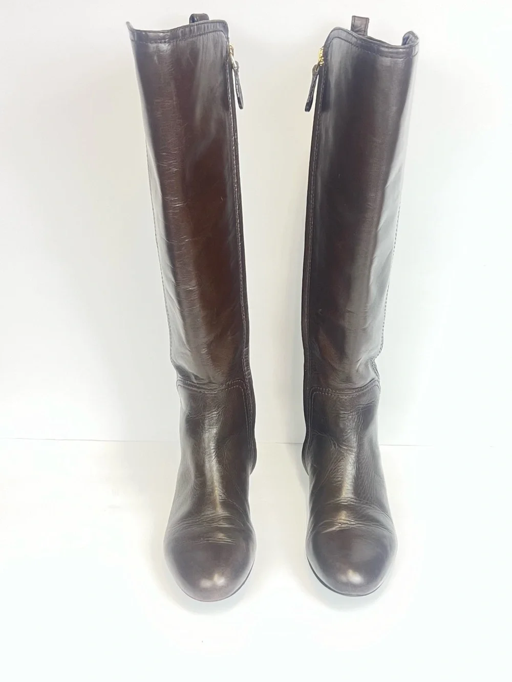 Tory Burch Dark Brown Leather Knee-High Boots with Gold Accents 6.5 M